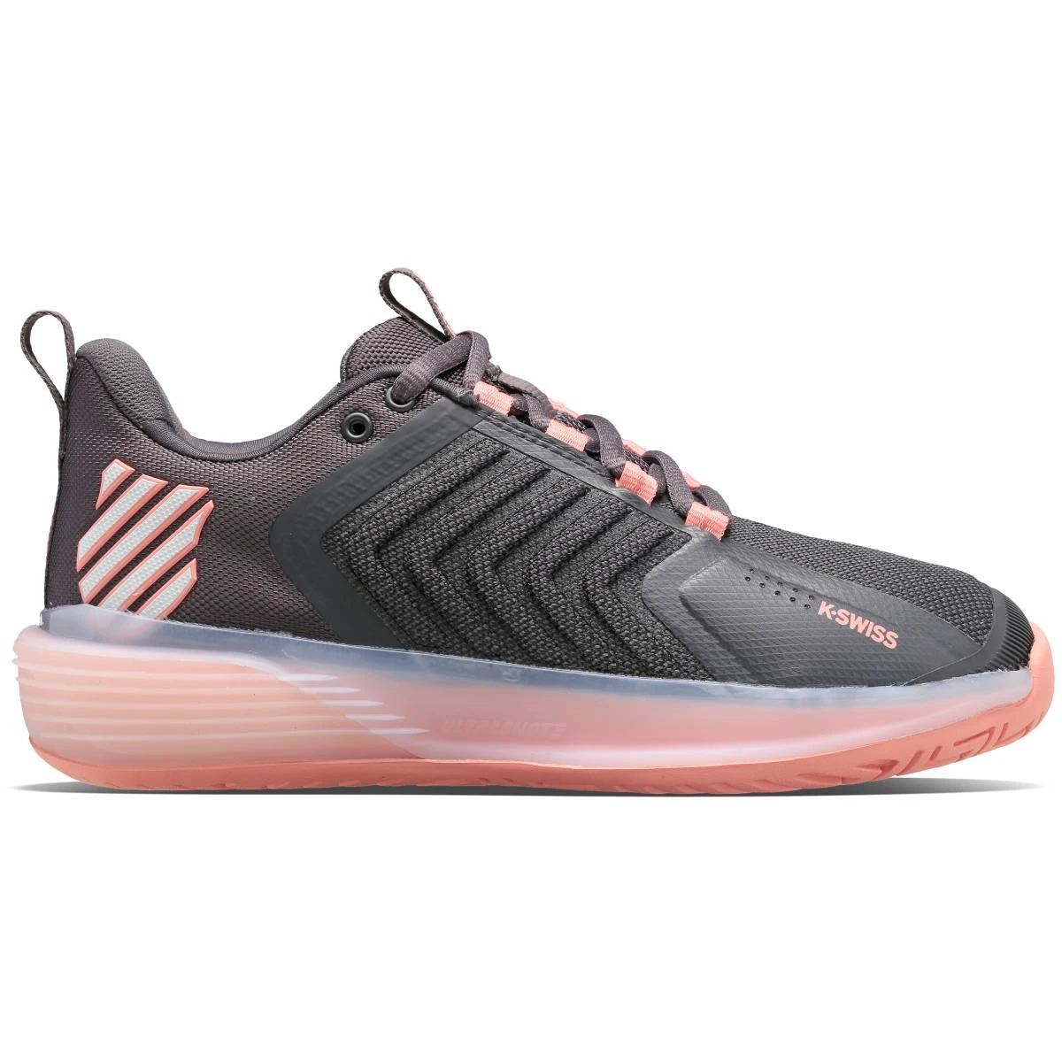 K-Swiss Ultrashot 3 Women's Tennis Shoe (Asphalt/Peach/White) 3 K-Swiss Ultrashot 3 Women's Tennis Shoe (Asphalt/Peach/White)