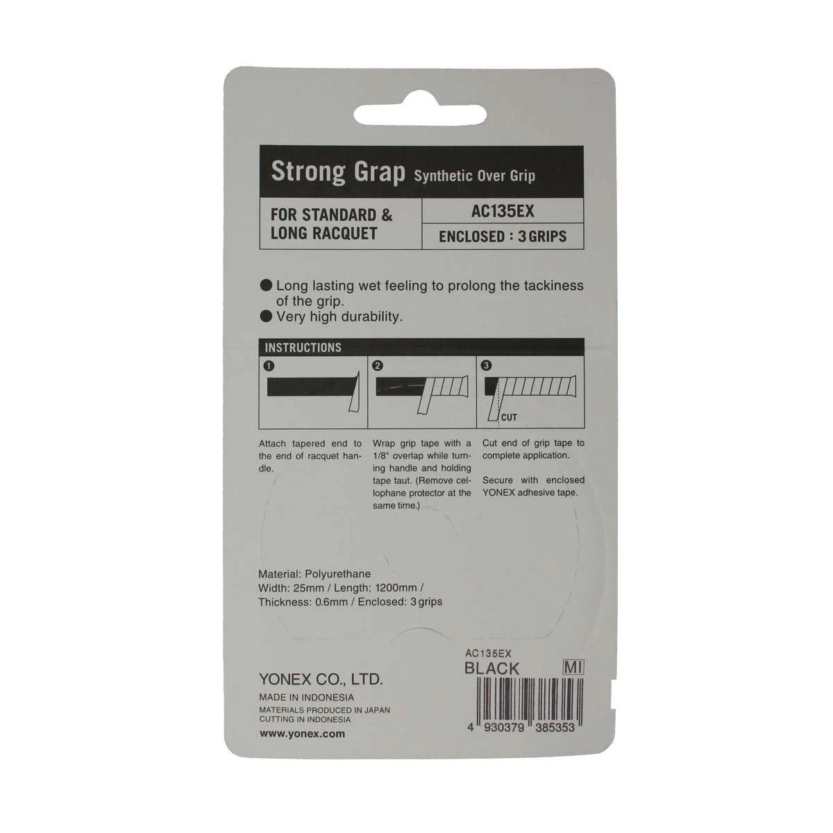 Yonex Strong Grap Overgrip 3 Pack (Black) 4 Yonex Strong Grap Overgrip 3 Pack (Black) - Image 2