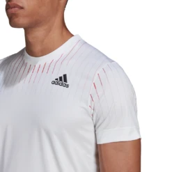 Adidas Men's Melbourne FreeLift Printed Top (White/Red) 14 Adidas Men's Melbourne FreeLift Printed Top (White/Red) -Tennipro Store HA3344 APP on model detail 1 white