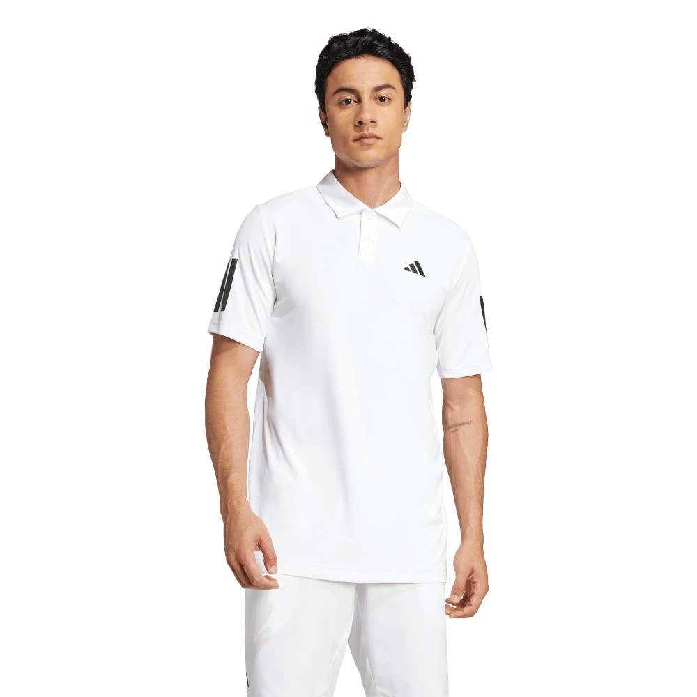 Adidas Men's 3 Stripes Club Polo Top (White) 3 Adidas Men's 3 Stripes Club Polo Top (White)