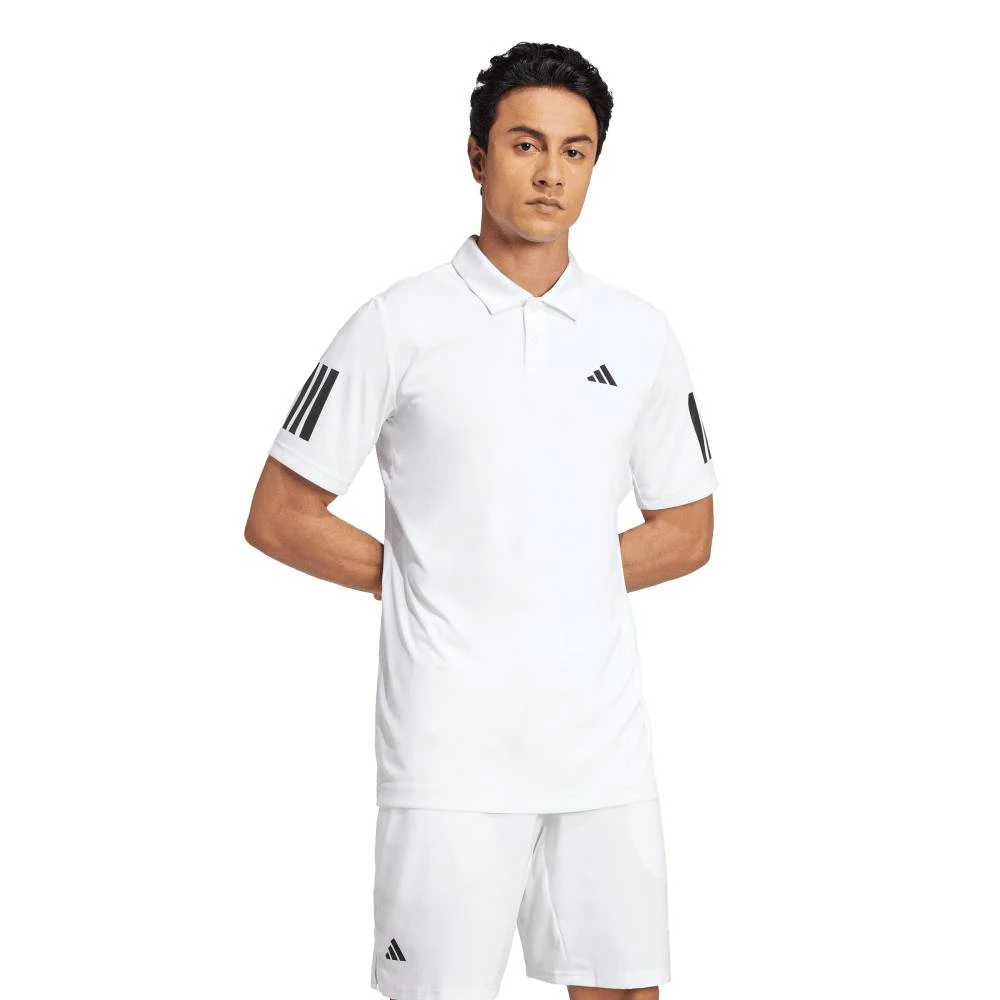 Adidas Men's 3 Stripes Club Polo Top (White) 7 Adidas Men's 3 Stripes Club Polo Top (White) - Image 5