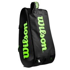 Wilson Super Tour 15 Pack Racquet Bag (Black/Green) 16 Wilson Super Tour 15 Pack Racquet Bag (Black/Green) -Tennipro Store WR8004101001 Super Tour 3 Comp BKGR Removable Straps Detail