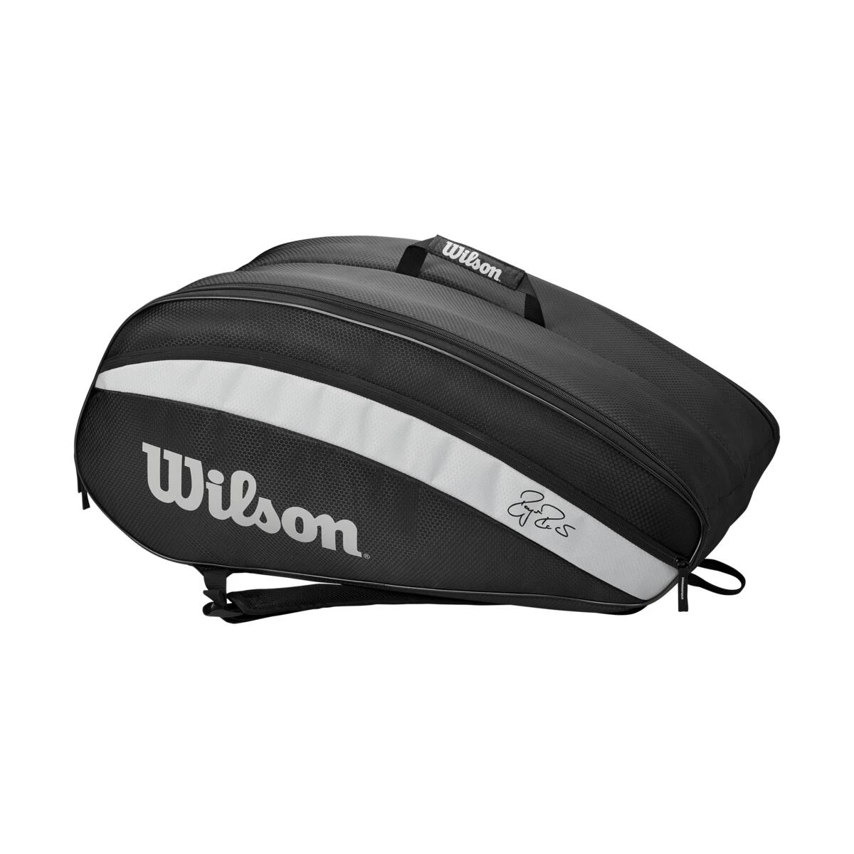 Wilson RF Team Federer 12 Pack Racquet Bag (Black/White) 4 Wilson RF Team Federer 12 Pack Racquet Bag (Black/White) - Image 2