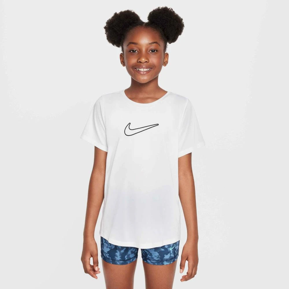 Nike Girl's Dri-FIT One Fitted Top (White/Black) 3 Nike Girl's Dri-FIT One Fitted Top (White/Black)